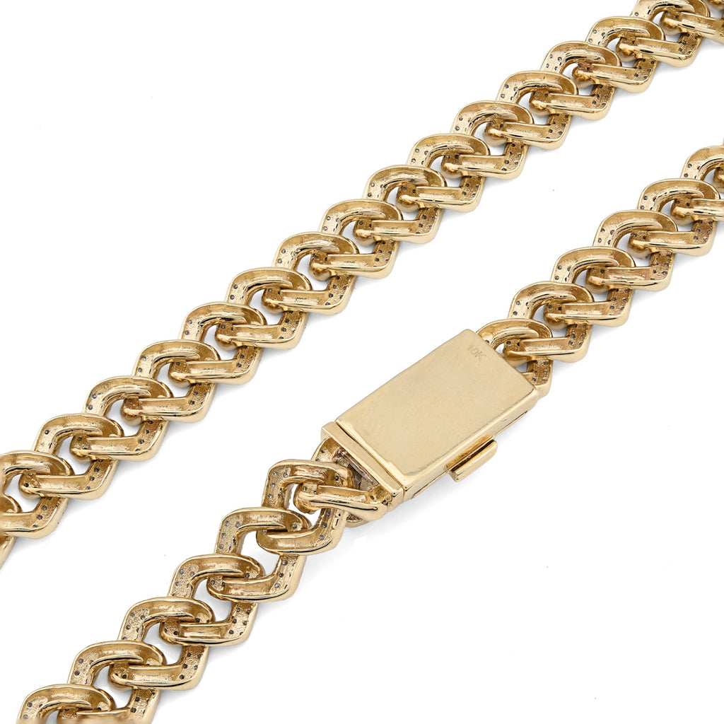 10K Yellow Gold 6.74 CT Natural Diamond 11 MM Cuban Link Chain 18" Men Necklace