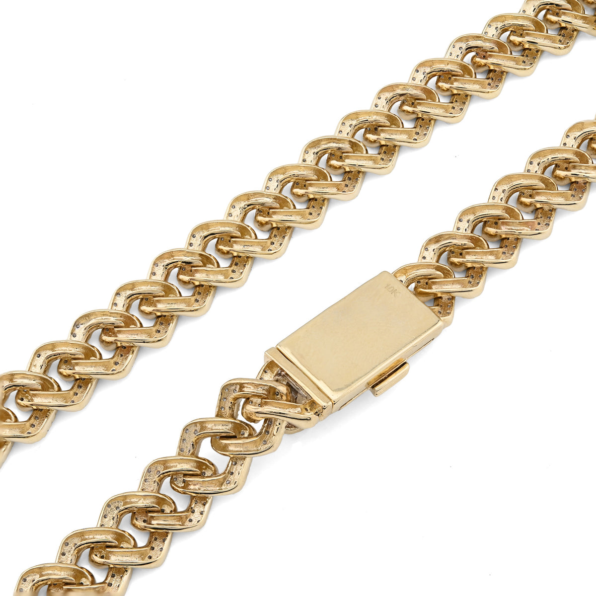 10K Yellow Gold 6.74 CT Natural Diamond 11 MM Cuban Link Chain 18" Men Necklace