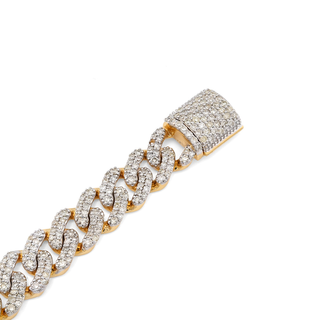 10K Yellow Gold 3.8 CT Natural Diamond Cuban Link Men's Bracelet 8 MM 8"