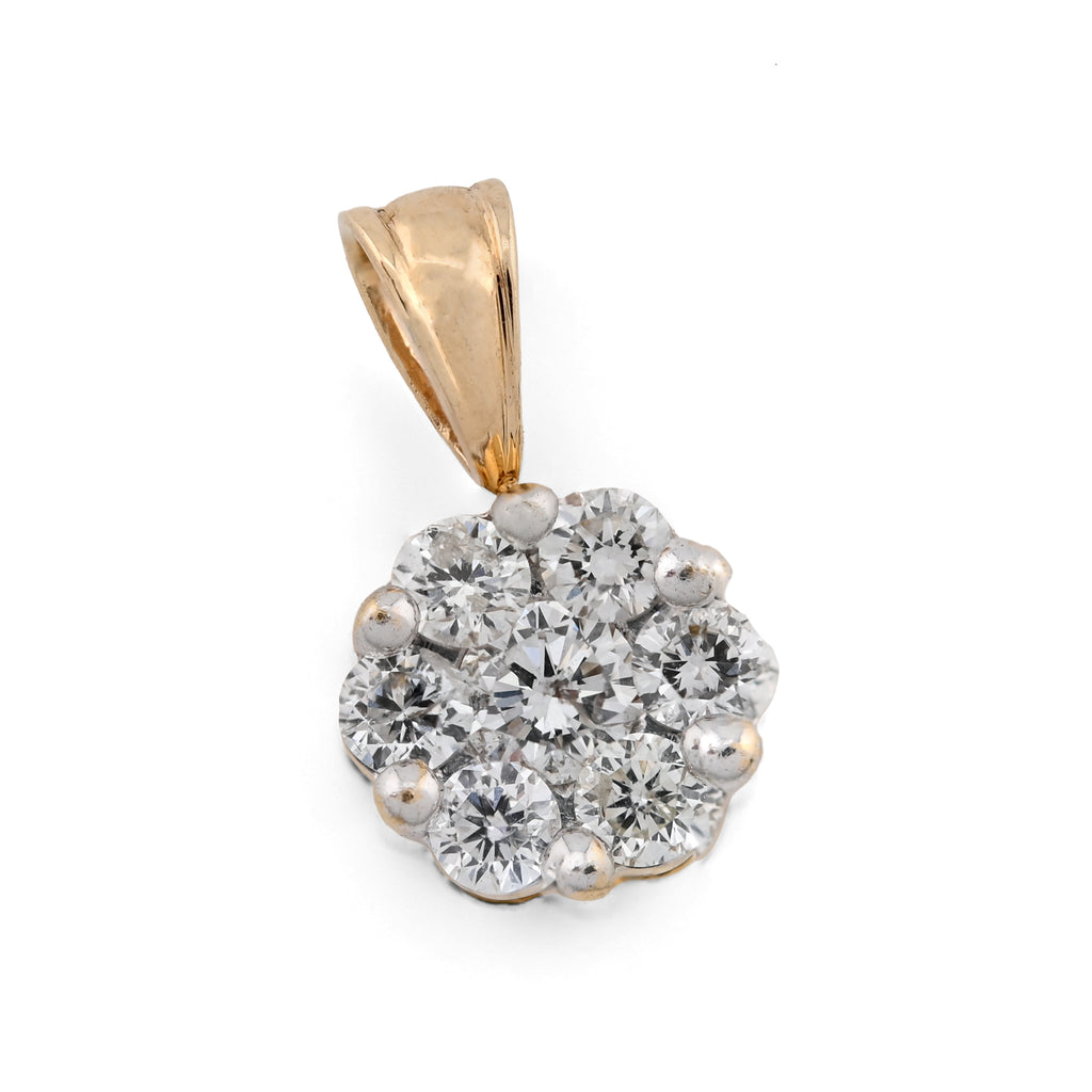 10K Yellow Gold 0.75 CT Natural Diamond Flower Cluster Pendant Box Chain Set