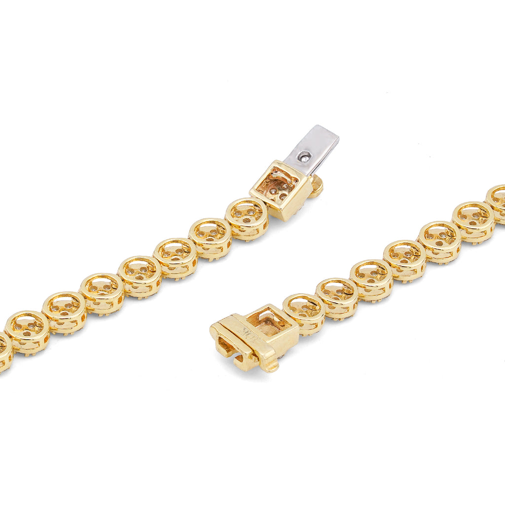 10K Yellow Gold 7CT Natural Diamond Flower Cluster Round 4MM 22" Men Women Necklace