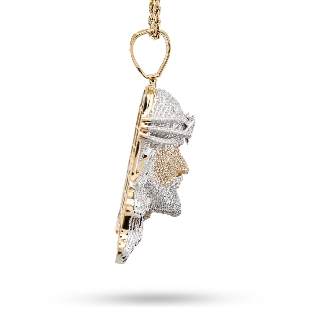 10K Yellow Gold 3.75 CT Natural Diamond Jesus Head Pendant Religious Men Charm