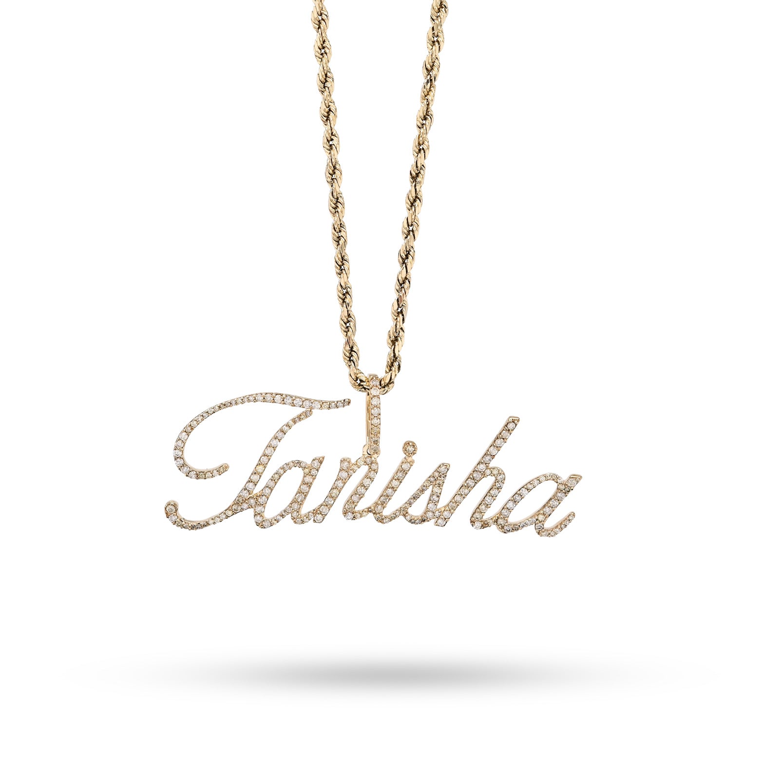 10K Yellow Gold 1.25 CT Natural Diamond "TANISHA" Name Pendant 3.6 g Women Charm