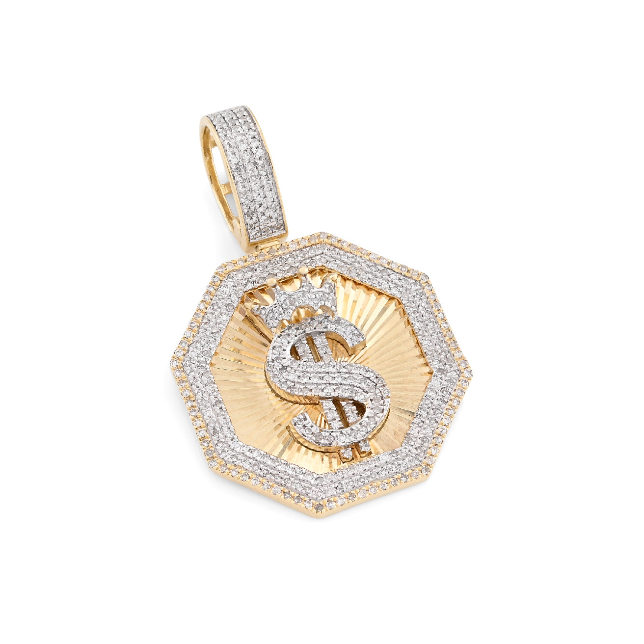 10K Yellow Gold 0.42 CT Natural Diamond "$" Dollar Charm Men Pendant