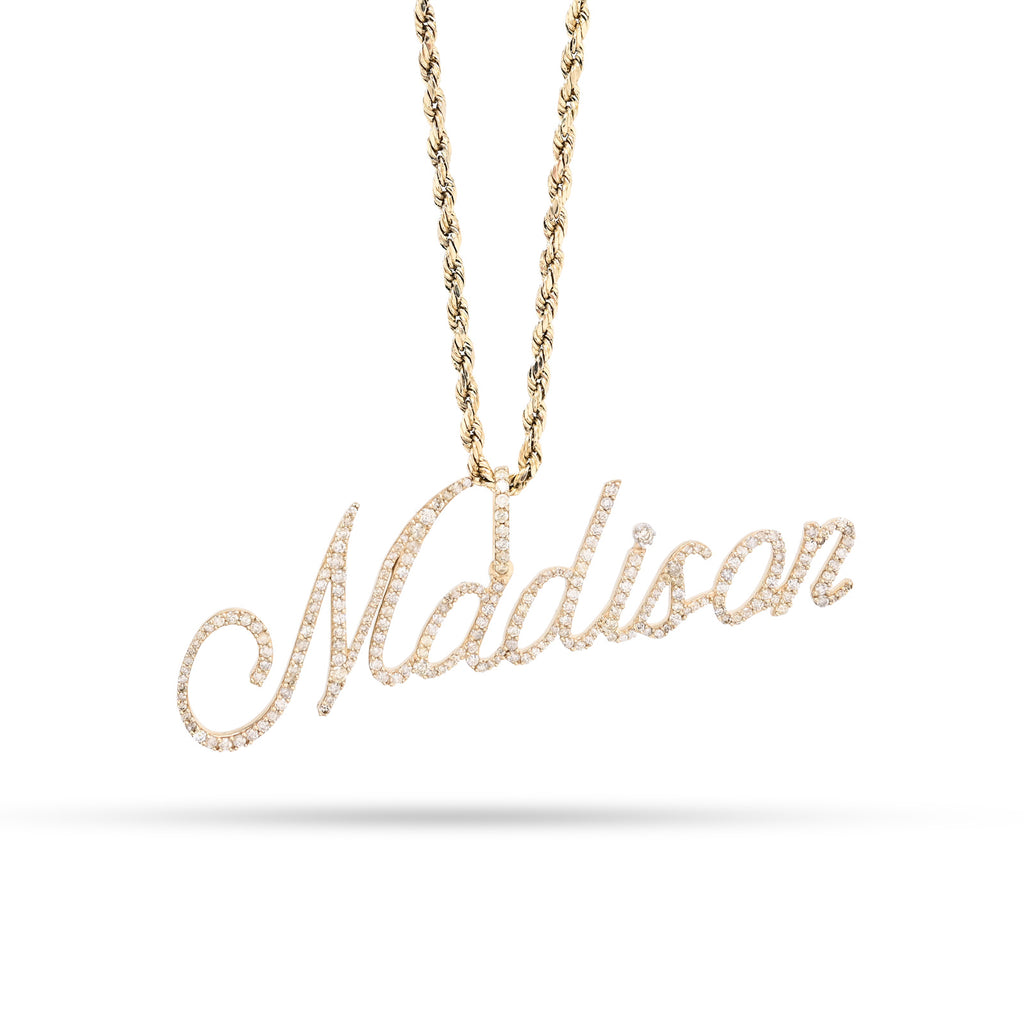 10K Yellow Gold 1.5 CT Natural Diamond "MADISON" Name Pendant 5.0 g Women Charm