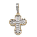 10K Yellow Gold Round & baguettes 0.43 CT Natural Diamond Cross Charm 33.3 MM