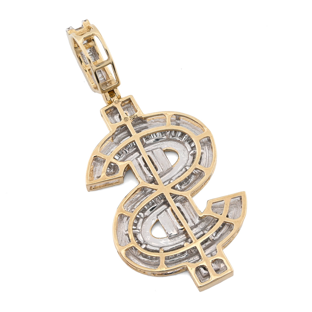 10K Yellow Gold 1.40 CT Natural Diamond "$" Sign Charm Men 48.5 MM Pendant 7 g