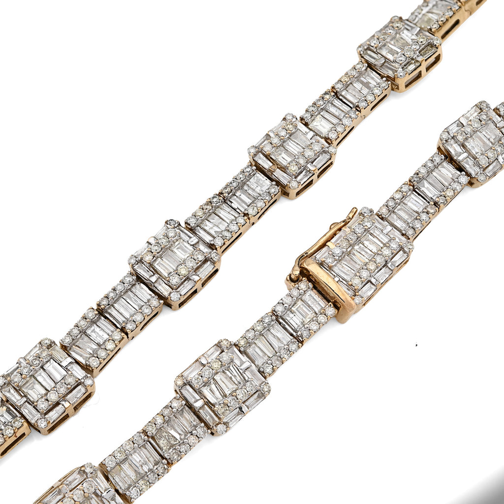10K Yellow Gold 22CT Baguette/Round Natural Diamond Square and Rect Link Shape Mens Necklace 22"