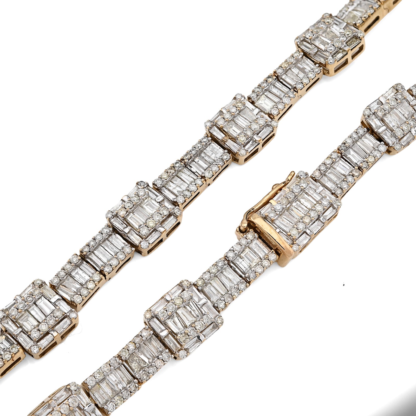 10K Yellow Gold 22CT Baguette/Round Natural Diamond Square and Rect Link Shape Mens Necklace 22"