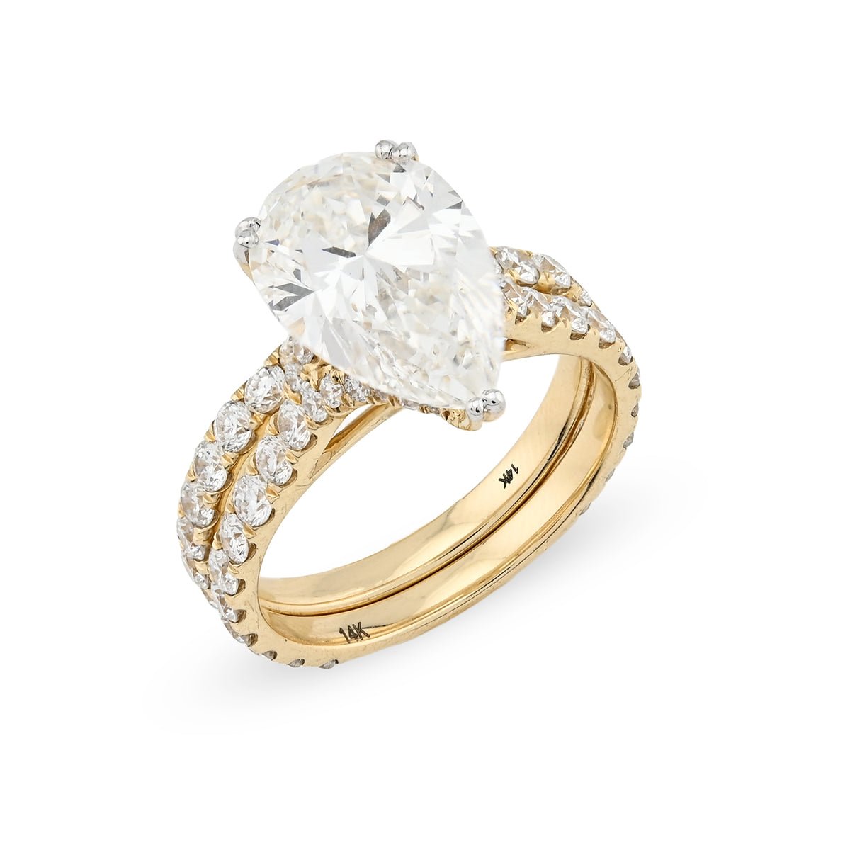14K Yellow Gold 5.85 CT Teardrop Diamond Ring with Band for women