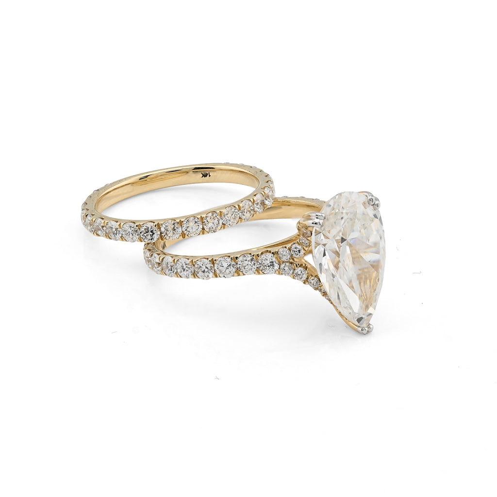 14K Yellow Gold 5.85 CT Teardrop Diamond Ring with Band for women