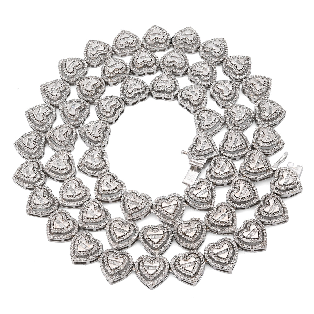 925 Sterling Silver 6 CT Natural Diamond Heart Shape link Necklace Women Chain