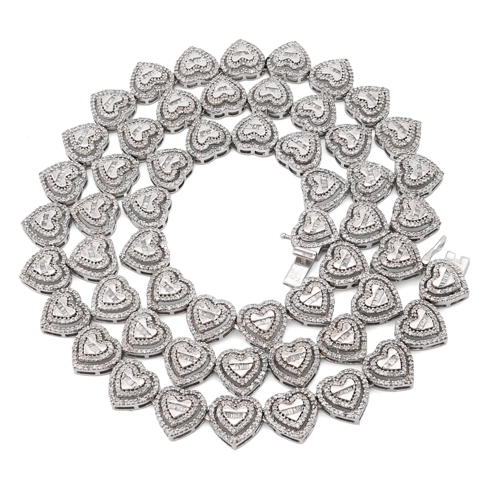 925 Sterling Silver 6 CT Natural Diamond Heart Shape link Necklace Women Chain