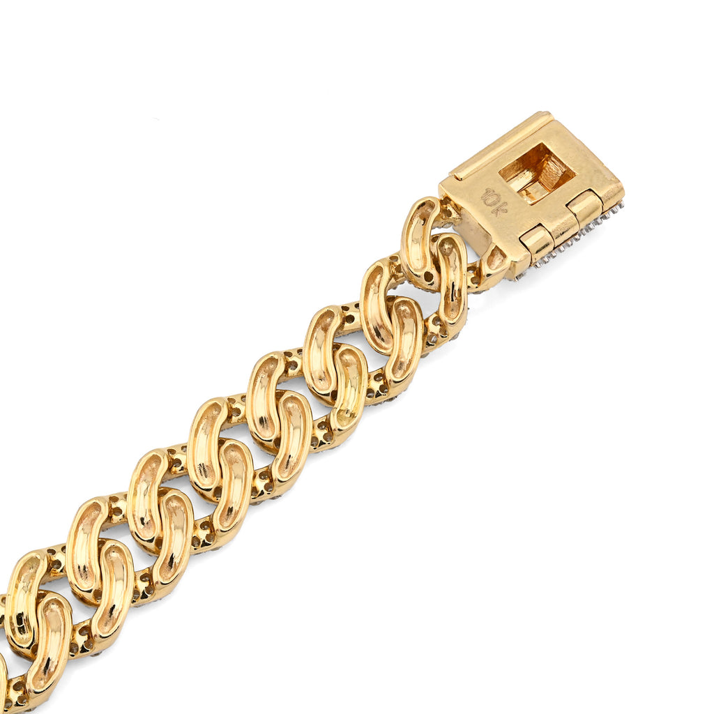 10K Yellow Gold 3.8 CT Natural Diamond Cuban Link Men's Bracelet 8 MM 8"