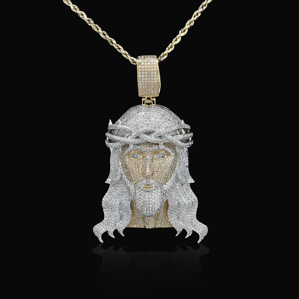 10K Yellow Gold 3.75 CT Natural Diamond Jesus Head Pendant Religious Men Charm