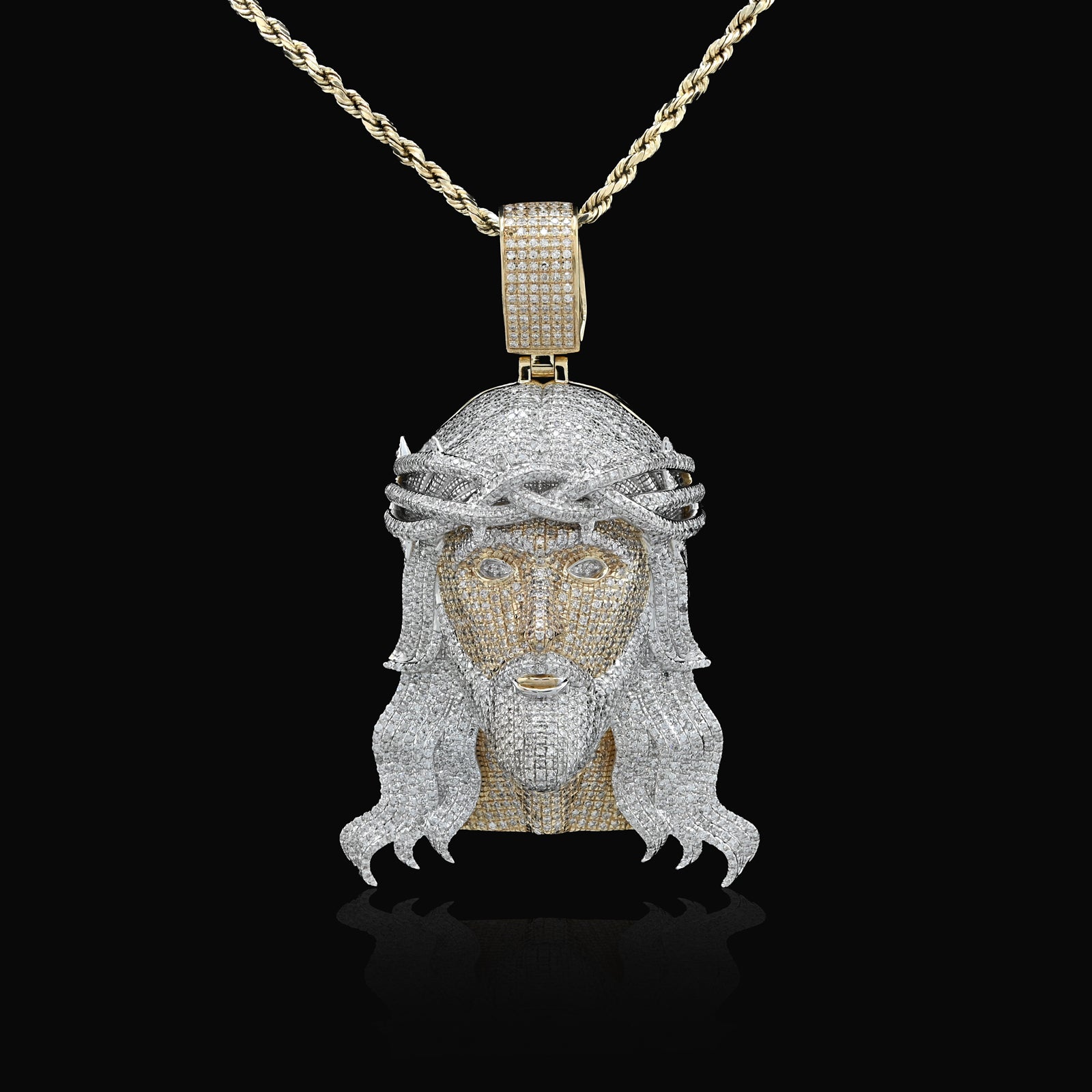 10K Yellow Gold 3.75 CT Natural Diamond Jesus Head Pendant Religious Men Charm