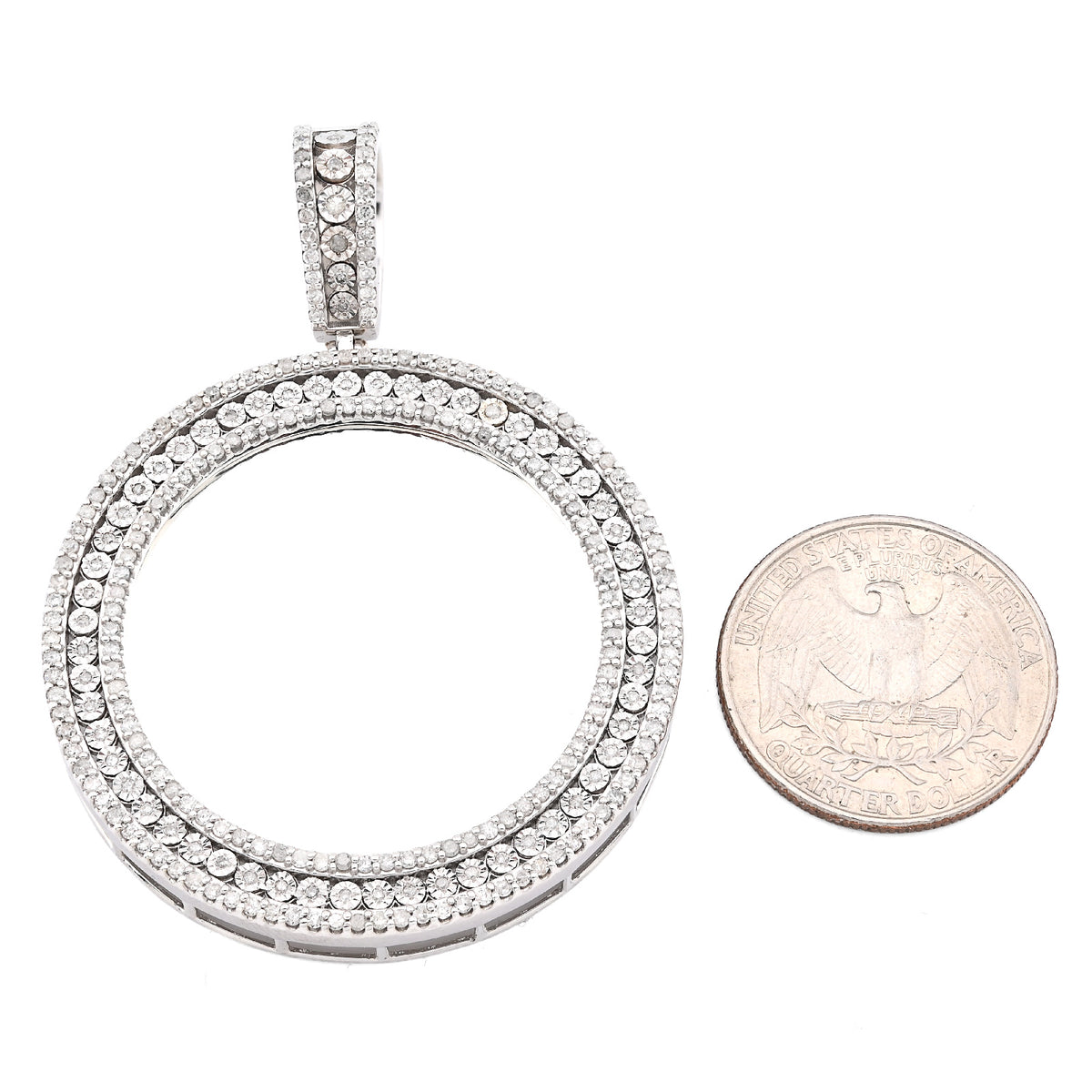925 1.90CT Natural Diamond Round Picture Charm Memory Pendant Men Women 2.5"
