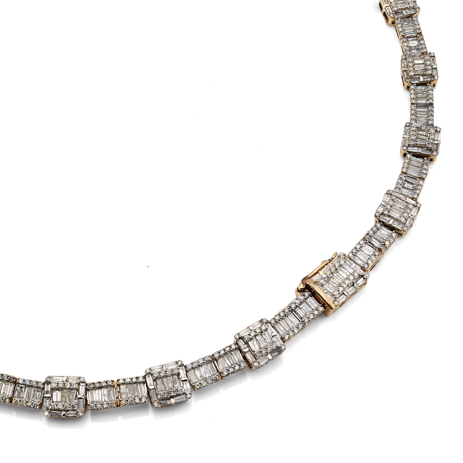 10K Yellow Gold 22CT Baguette/Round Natural Diamond Square and Rect Link Shape Mens Necklace 22"