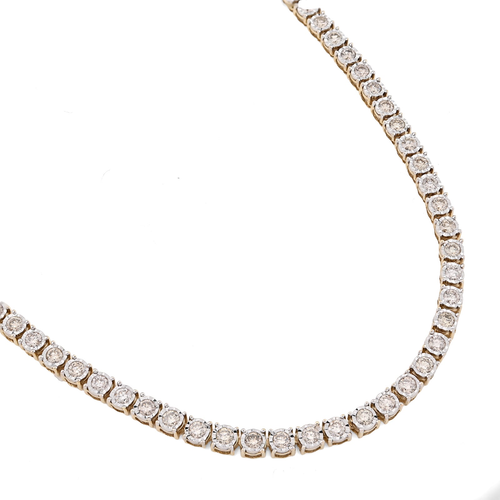 10K Yellow Gold 9.50 CT Natural Diamond Illusion Set Tennis Chain 3 MM 24" Men Necklace