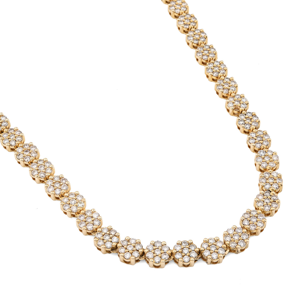10K Yellow Gold 16 CT Natural Diamond Flower Setting Tennis Chain 22" Men's Necklace