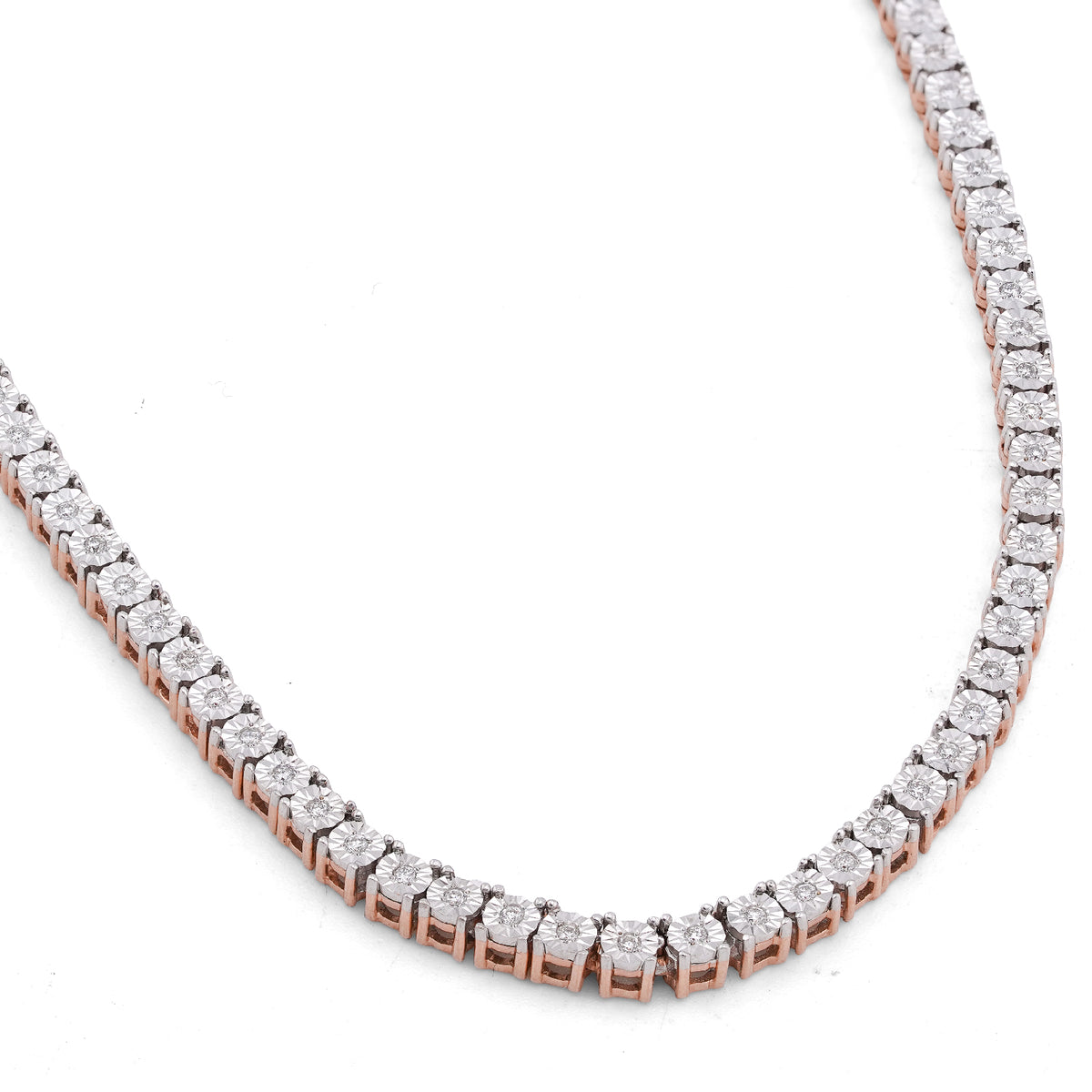 10K Rose Gold 0.78CT Natural Diamond 2.5MM Illusion Tennis Chain 18" Men Women Necklace