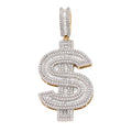10K Yellow Gold 1.40 CT Natural Diamond "$" Sign Charm Men 48.5 MM Pendant 7 g