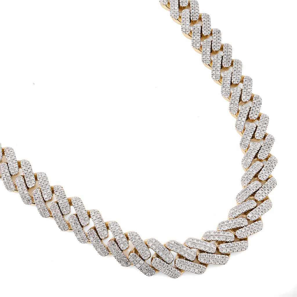 10K Yellow Gold 6.74 CT Natural Diamond 11 MM Cuban Link Chain 18" Men Necklace