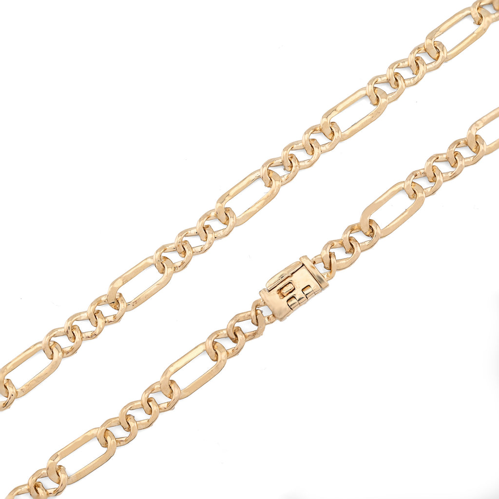 10K Yellow Gold 7.50 CT Natural Diamond 5.5 MM Figaro Chain 20" Men Women Necklace