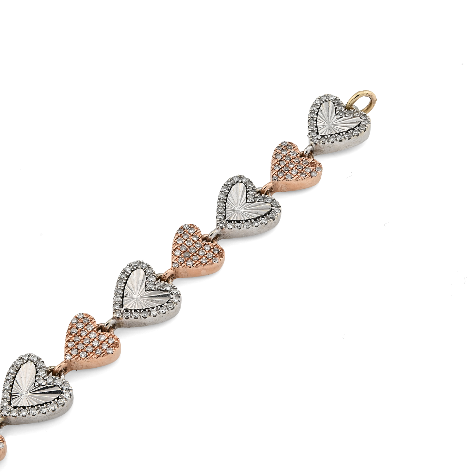 10K Yellow, White & Rose Gold 3 Tone 2CT Natural Diamond Heart Bracelet