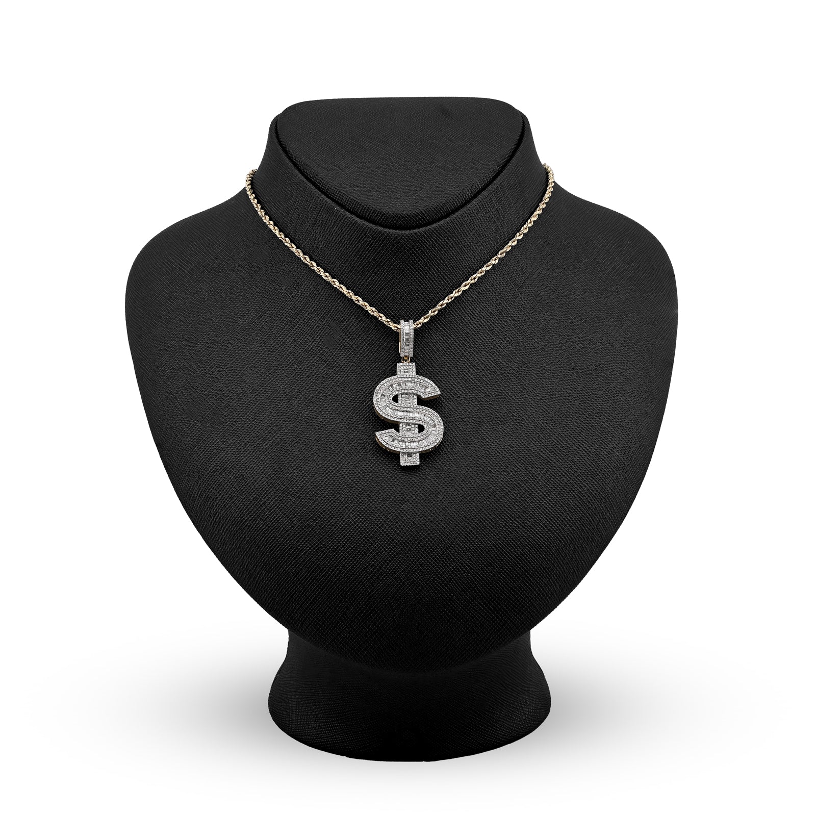 10K Yellow Gold 1.40 CT Natural Diamond "$" Sign Charm Men 48.5 MM Pendant 7 g