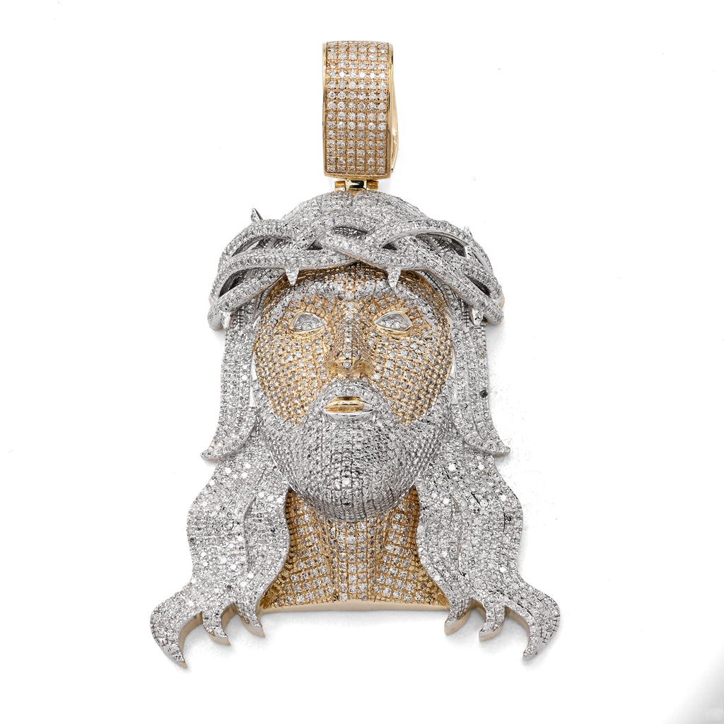 10K Yellow Gold 3.75 CT Natural Diamond Jesus Head Pendant Religious Men Charm