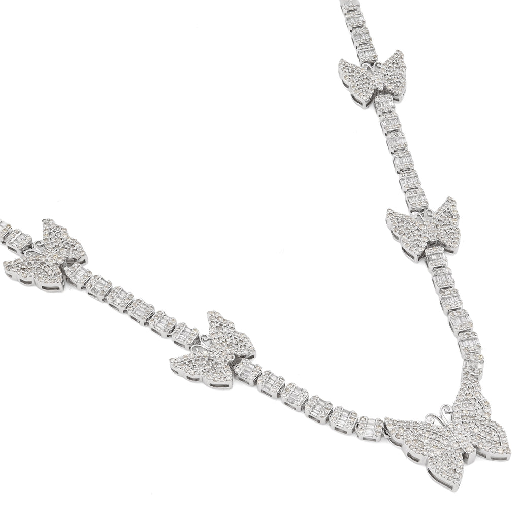 10K White Gold 5.48 CT Round & baguette Natural Diamond Butterfly Tennis Chain 18" Women Necklace 26.5 g