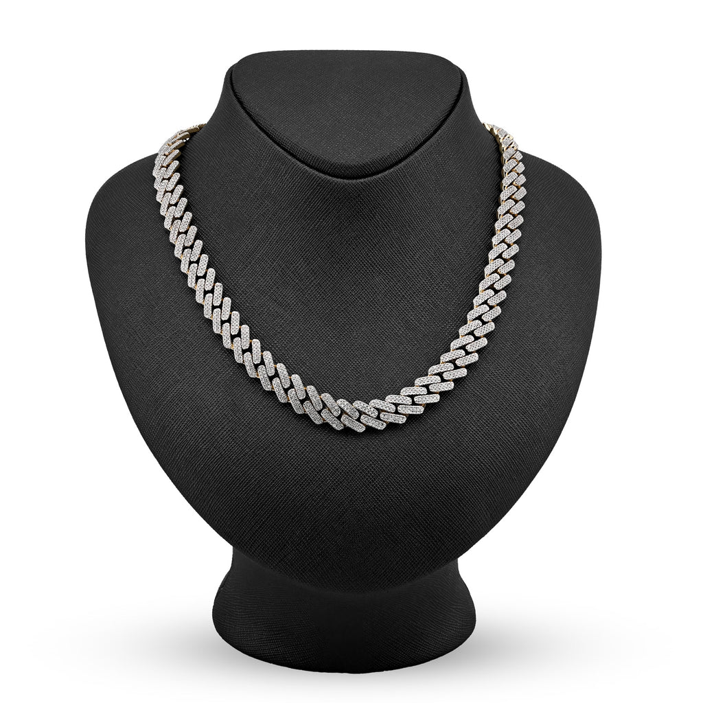 10K Yellow Gold 6.74 CT Natural Diamond 11 MM Cuban Link Chain 18" Men Necklace