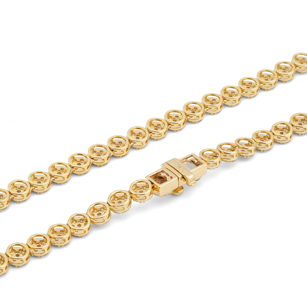 10K Yellow Gold 7CT Natural Diamond Flower Cluster Round 4MM 22" Men Women Necklace