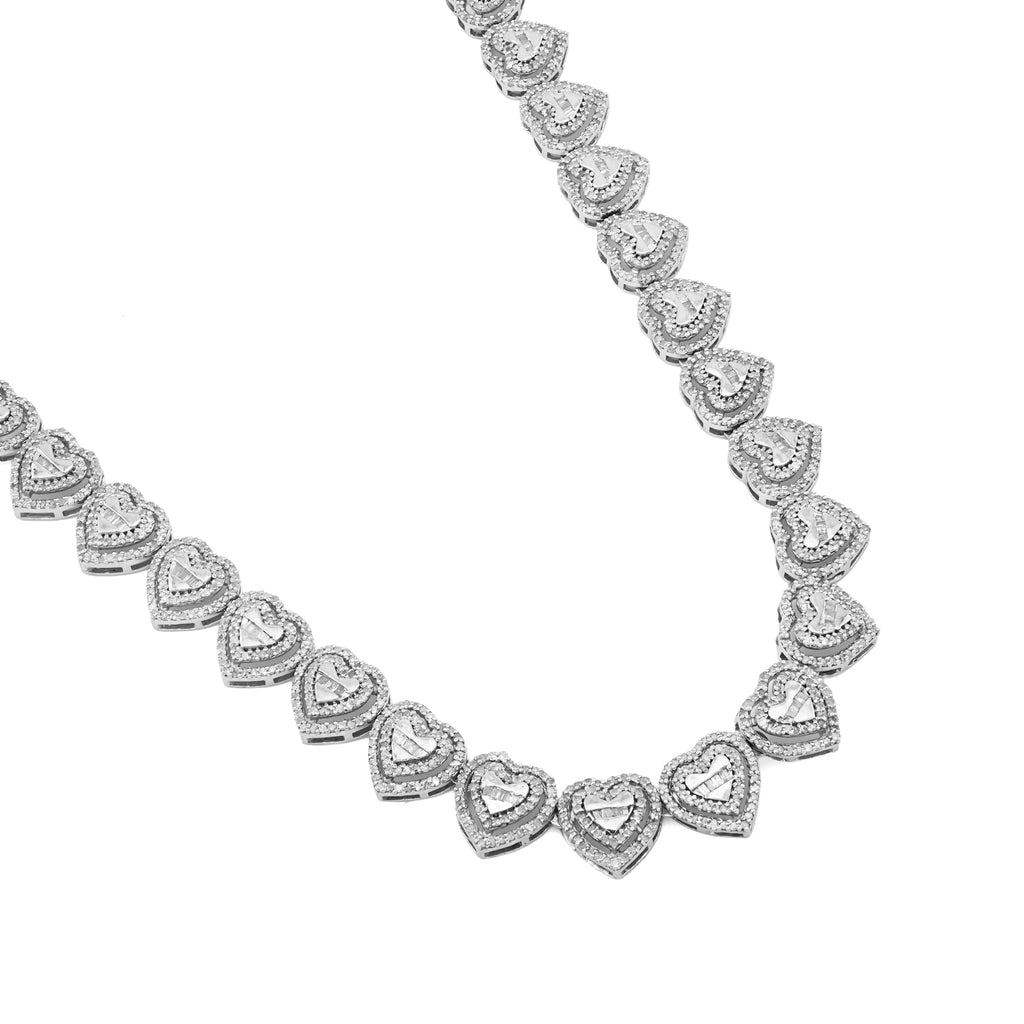 925 Sterling Silver 6 CT Natural Diamond Heart Shape link Necklace Women Chain