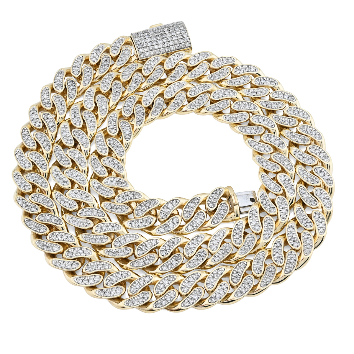 10K Yellow Gold 9.7 CT Natural Diamond Cuban Link Chain 11.5 MM 22" Men Necklace 128.6 g