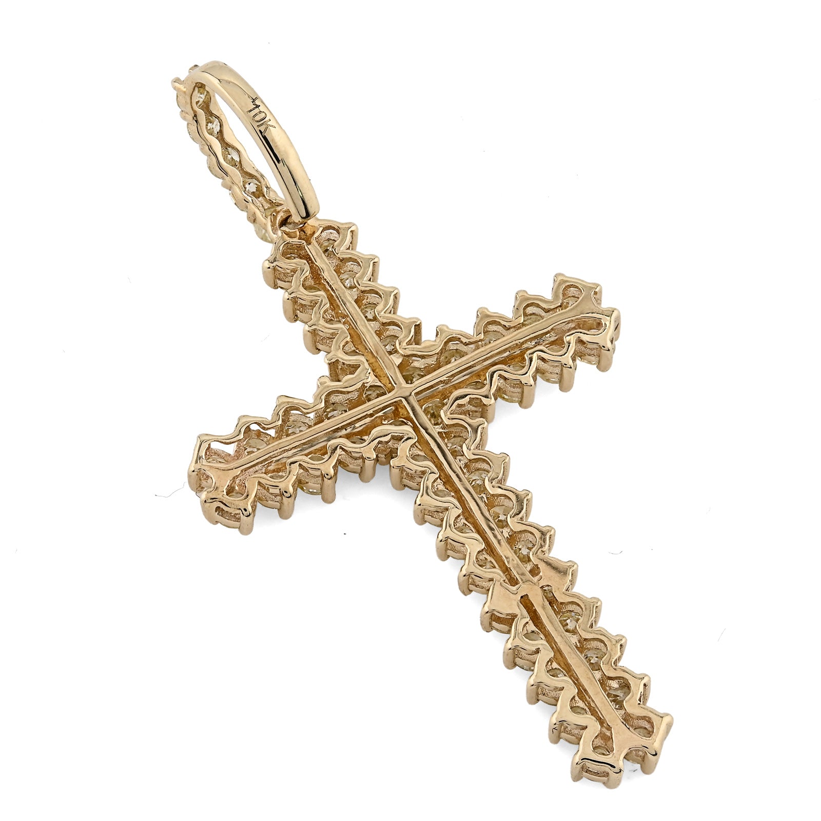10K Yellow Gold 1.2 CT Natural Diamond Religious Cross Pendant Men Women Charm