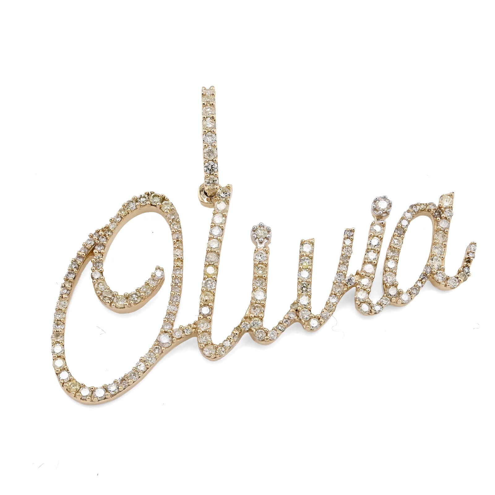 10K Yellow Gold 1 CT Natural Diamond "OLIVIA" Name Pendant 3.0 g Women Charm