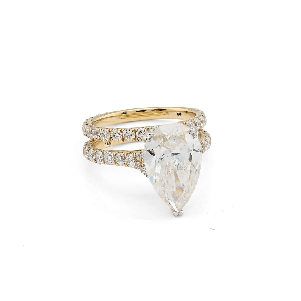 14K Yellow Gold 5.85 CT Teardrop Diamond Ring with Band for women