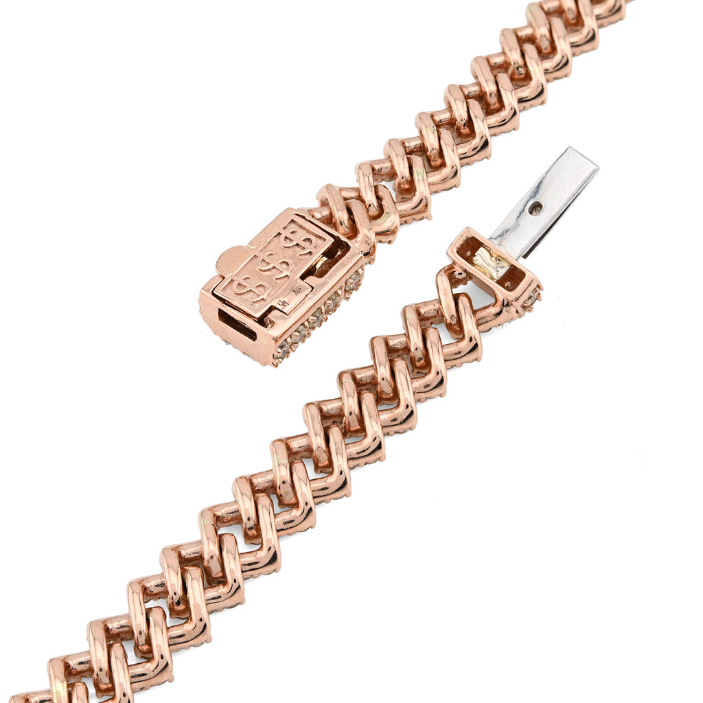 10K Rose Gold 18 CT Natural Diamond 8 MM Cuban link Chain 21" Men Women Necklace