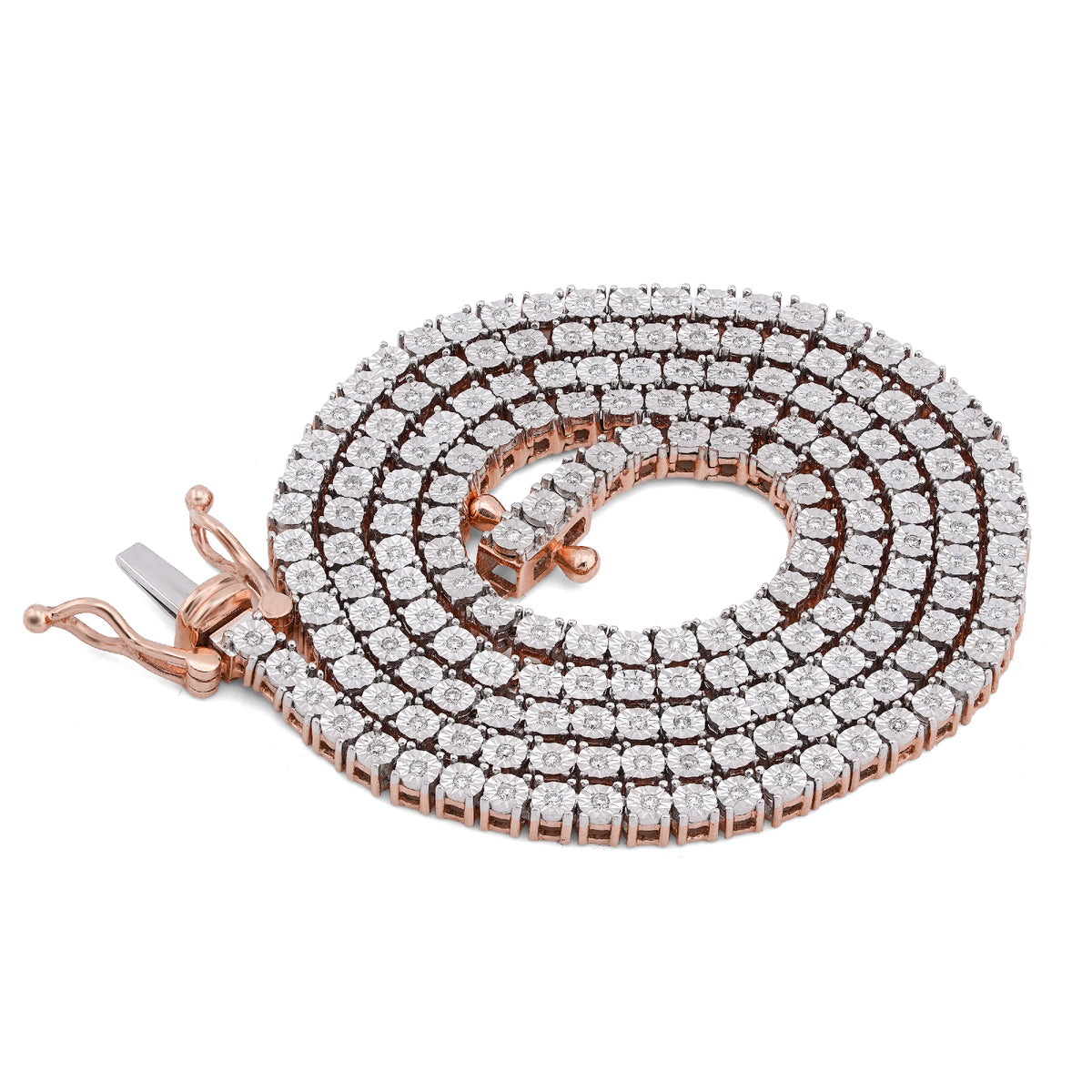 10K Rose Gold 0.78CT Natural Diamond 2.5MM Illusion Tennis Chain 18" Men Women Necklace
