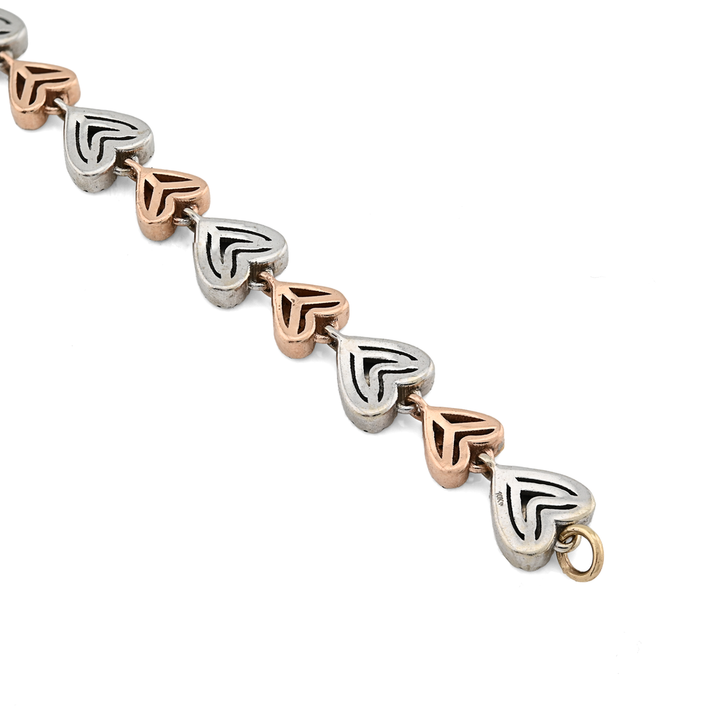 10K Yellow, White & Rose Gold 3 Tone 2CT Natural Diamond Heart Bracelet