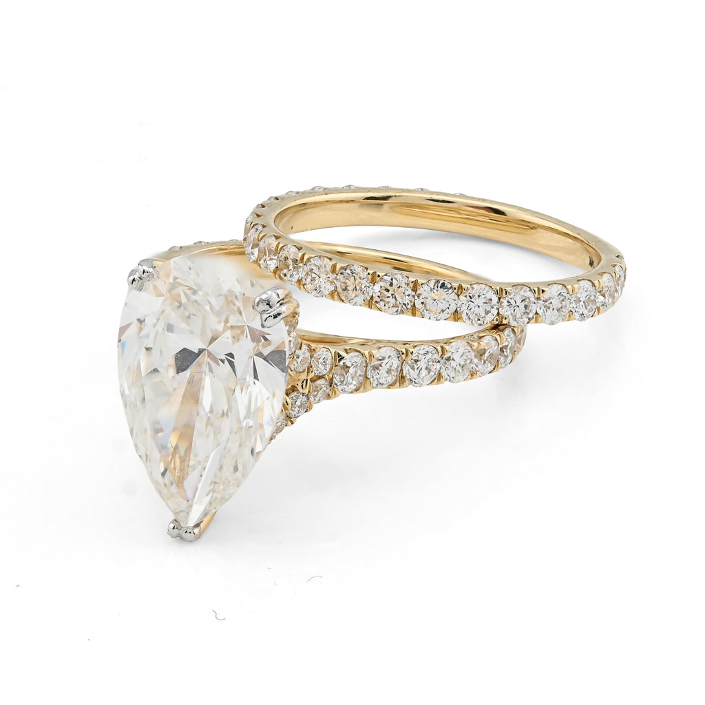 14K Yellow Gold 5.85 CT Teardrop Diamond Ring with Band for women