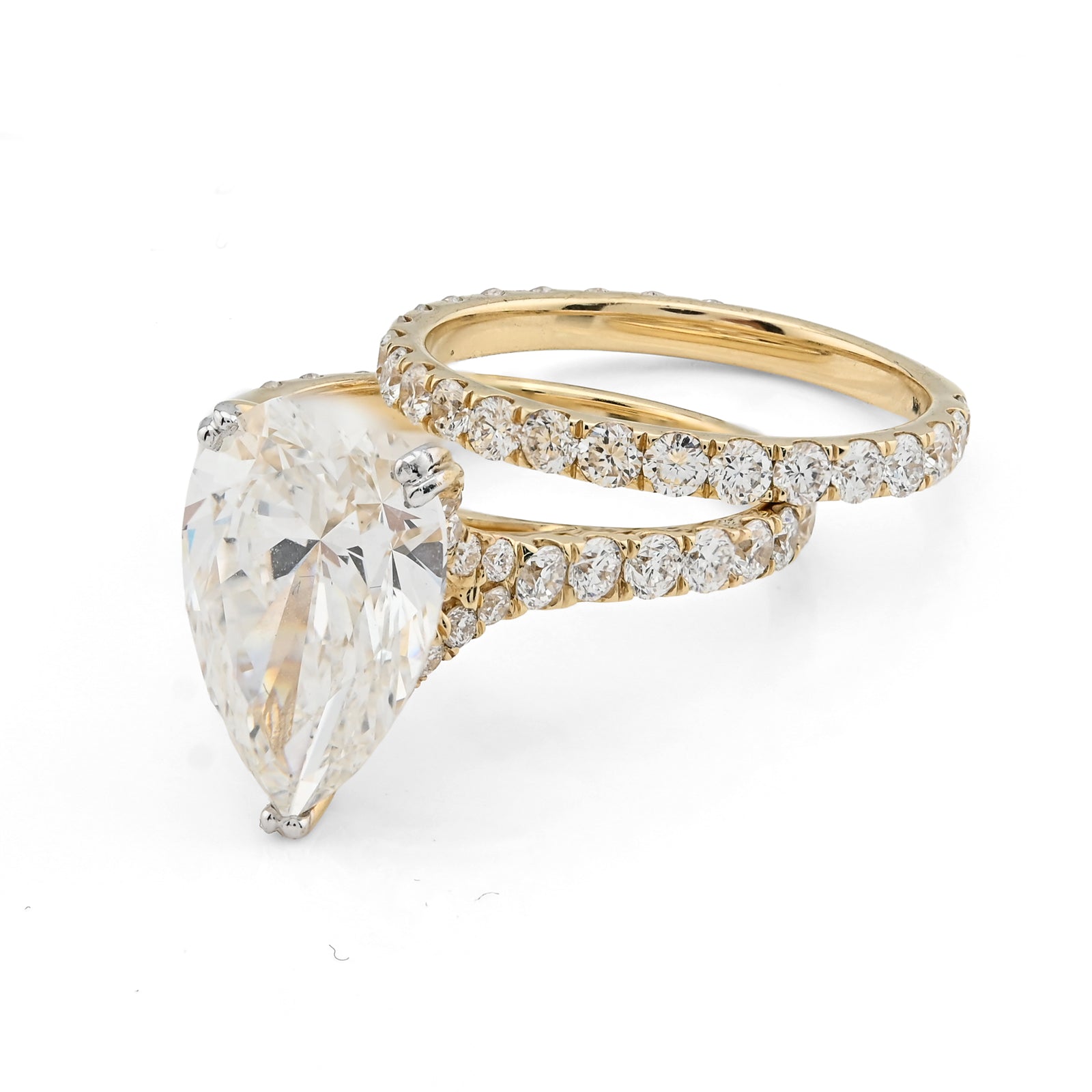 14K Yellow Gold 5.85 CT Teardrop Diamond Ring with Band for women