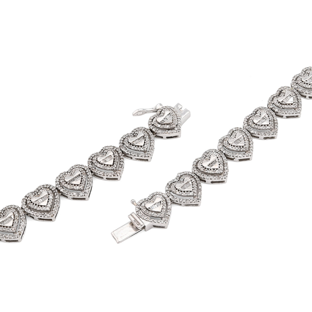 925 Sterling Silver 6 CT Natural Diamond Heart Shape link Necklace Women Chain