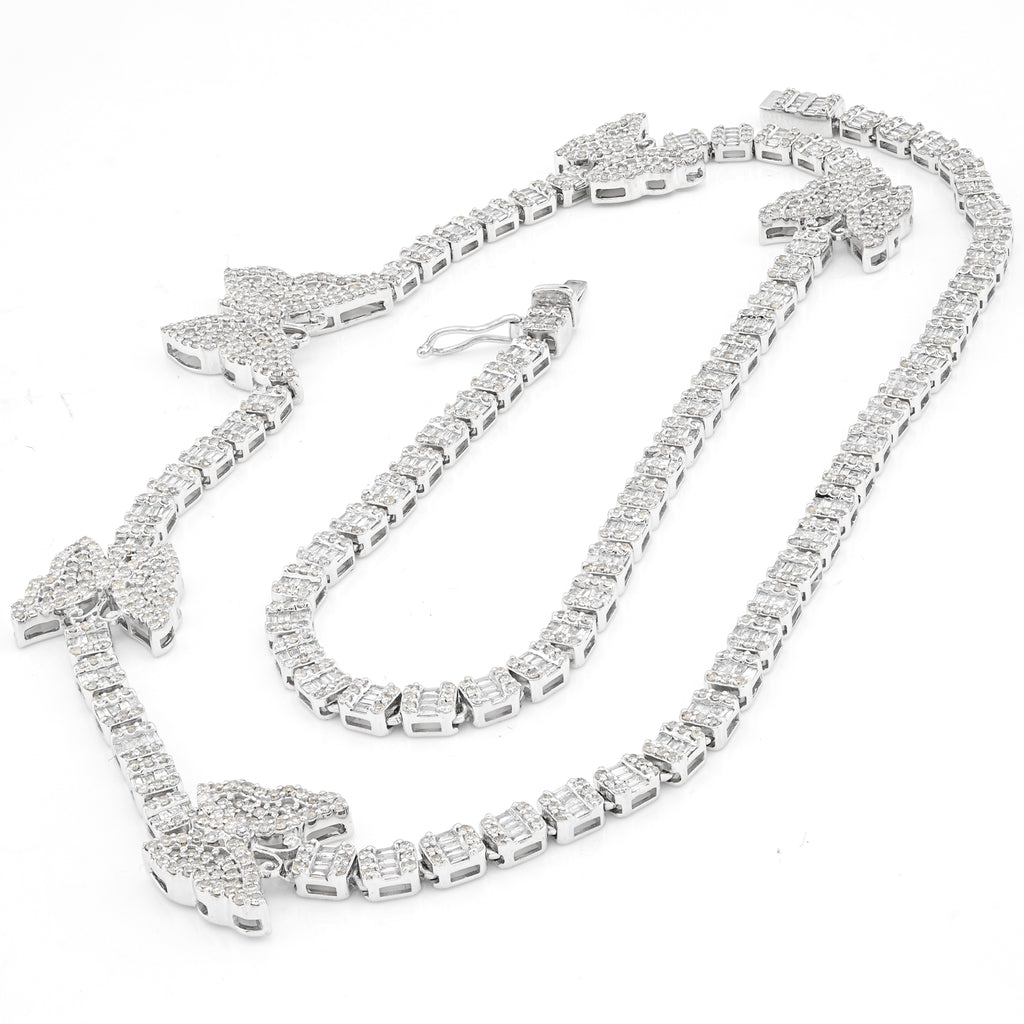 10K White Gold 5.48 CT Round & baguette Natural Diamond Butterfly Tennis Chain 18" Women Necklace 26.5 g
