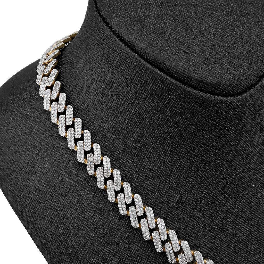 10K Yellow Gold 6.74 CT Natural Diamond 11 MM Cuban Link Chain 18" Men Necklace