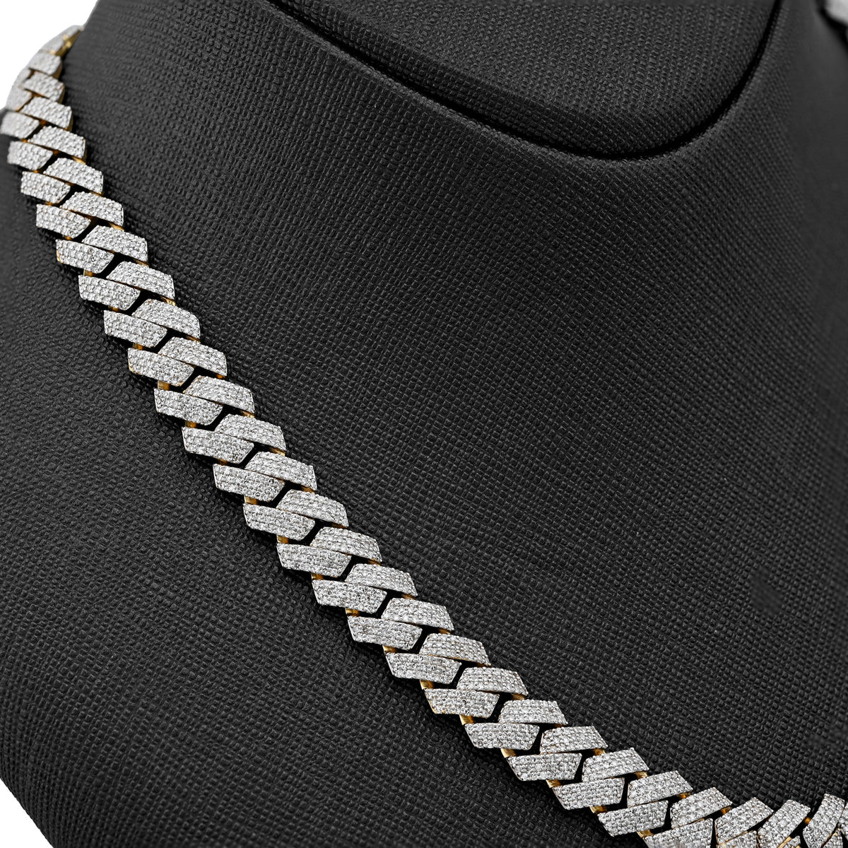 10K Yellow Gold 16.89 CT Natural Diamond Flower Setting Tennis Chain 22" Men's