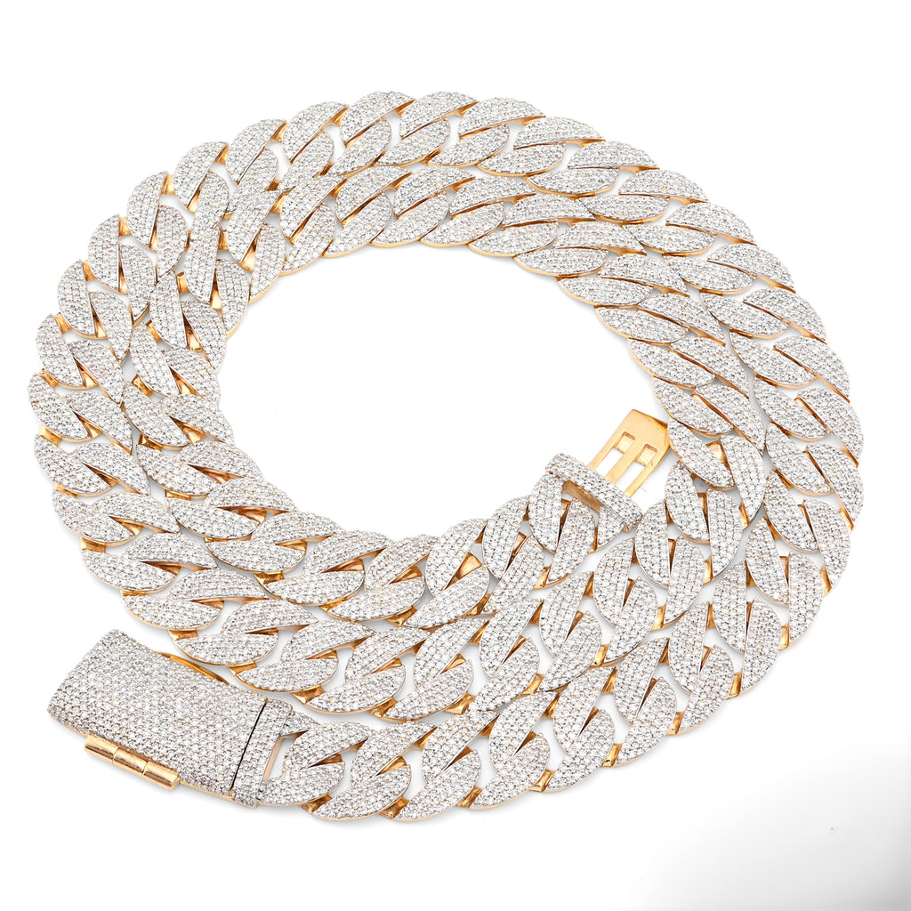 10K Yellow Gold 20.05 CT Natural Diamond 12 MM Cuban Link Necklace 22" Men Chain 73.1 g