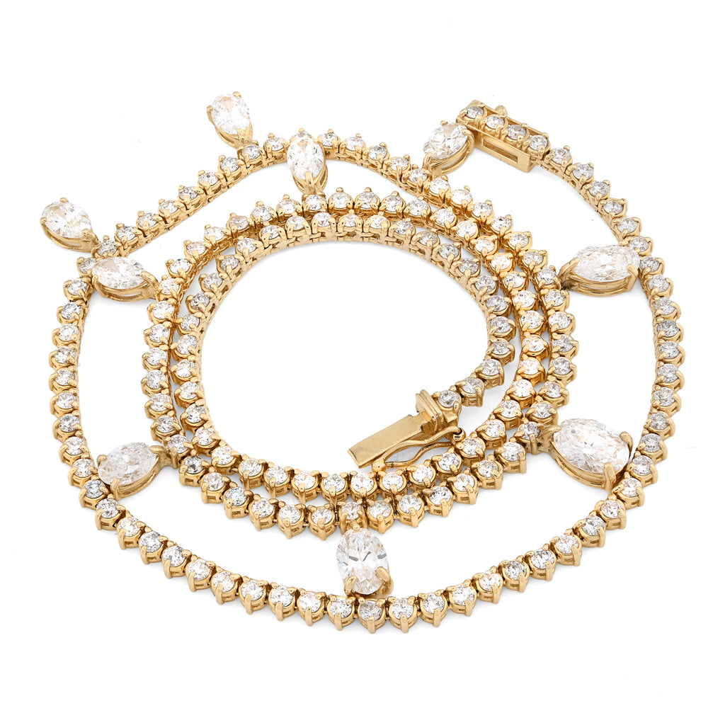 14K Yellow Gold 9.52 CT Lab Diamond Solitaire Tennis Chain 17" Women 18.8 g Necklace